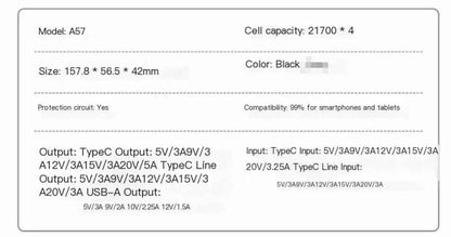 High-Capacity Fast Charging Power Bank (Model A57)