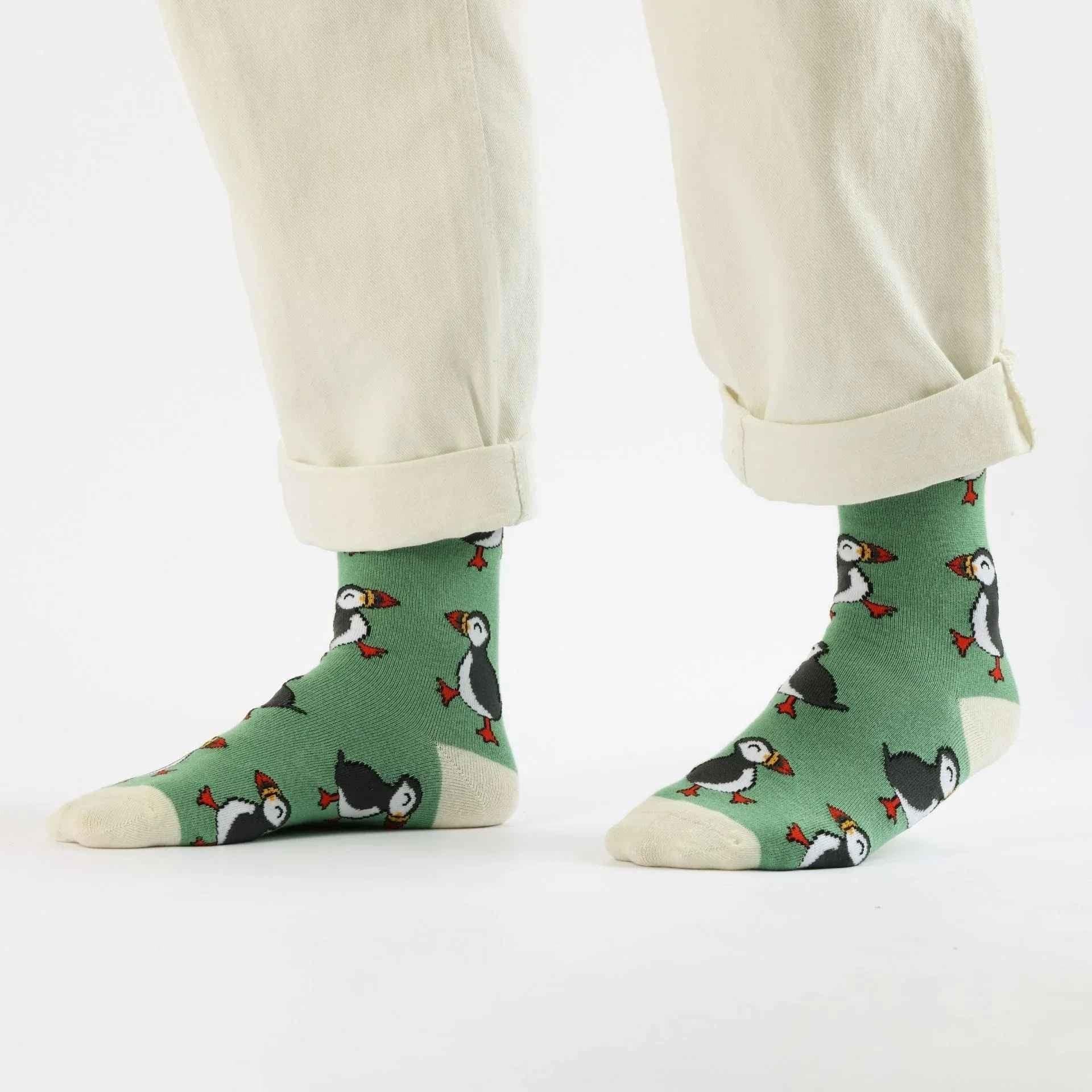 Save the Green Puffin Bamboo Socks