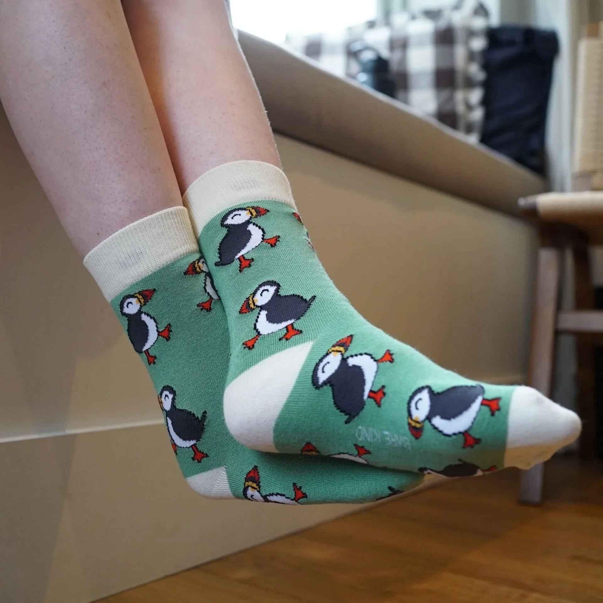 Save the Green Puffin Bamboo Socks