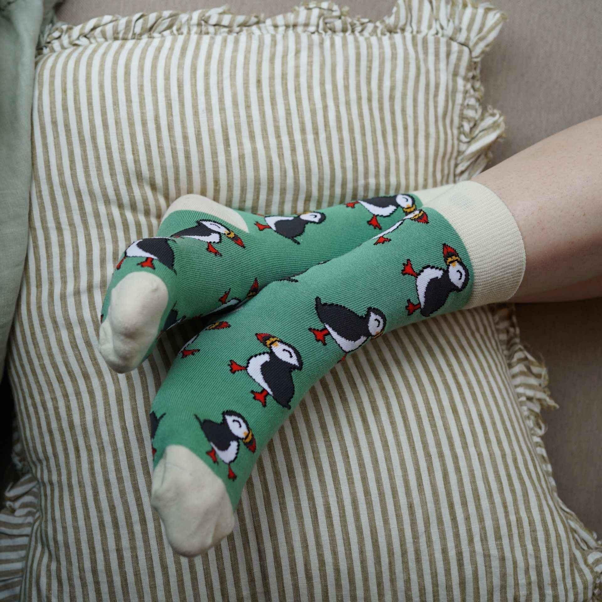Save the Green Puffin Bamboo Socks