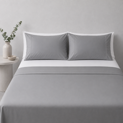 ORGANIC COTTON COLOURED SHEET SET 250TC - GREYSTONE