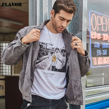 FLAVOR Men's Relaxed-Fit Pigskin Leather Bomber Jacket
