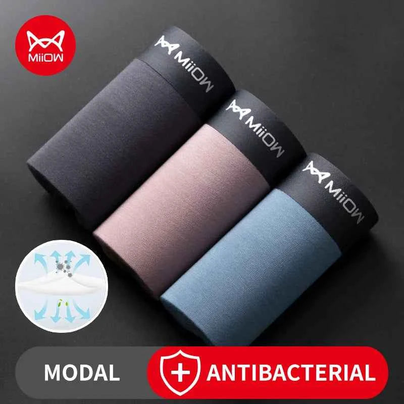 MiiOW Modal Men's Underwear 3Pcs Antibacterial Boxer Shorts