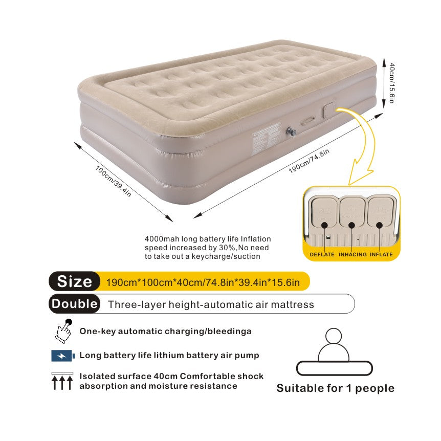 ECOTREK Inflatable Air Mattress 40cm High with Built-in Pump – Luxury Camping & Guest Air Bed (Single / Queen / King) ECOTREK