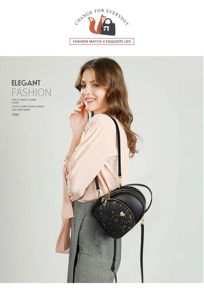 FOXER Glett Design Mini Female Backpack Split Leather Multilayer Space Women Shoulder Bag Fashion Handbag Best Festival Gift