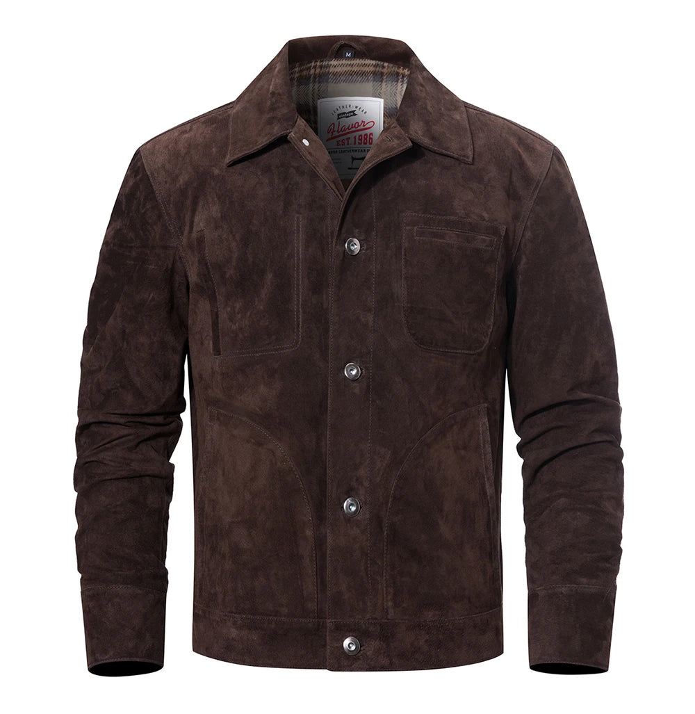 FLAVOR Men's Classic Pigskin Suede Leather Jacket