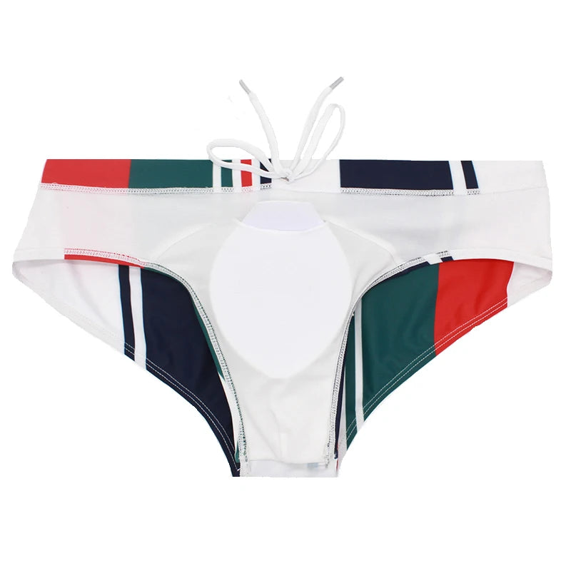 Men's low waist swim briefs by ShopHub NZ, featuring a sleek design and comfortable fit for swimming and beachwear.