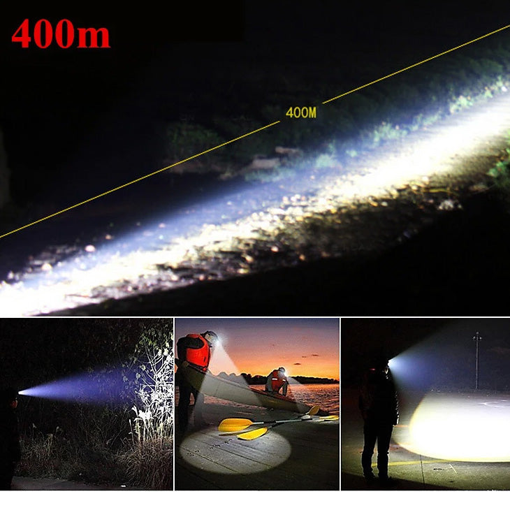 Dealonlinenz waterproof rechargeable headlamp with adjustable focus and 1600 lumens, ideal for outdoor activities and nighttime use.