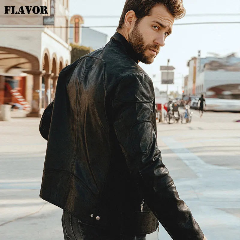 FLAVOR Men's Stand-Collar Leather Jacket – Urban Reserve