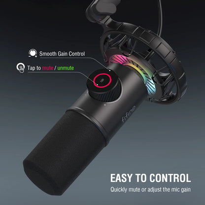 FIFINE Dynamic Microphone for Gaming: Elevate Your Audio Experience with RGB Lights and Easy Controls