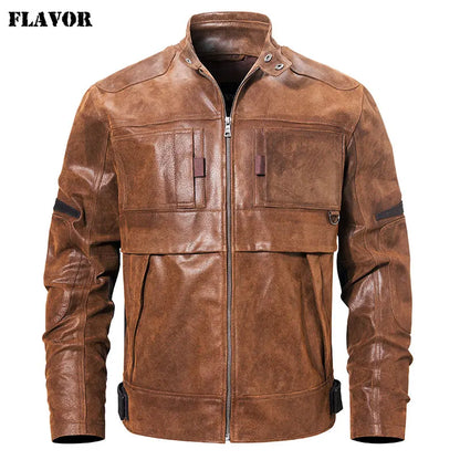 FLAVOR Men's Brown Leather Biker-Style Jacket – Road Heritage