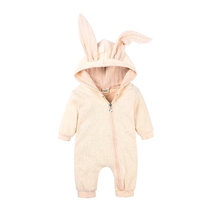 Kids Tales Tiny Trail Cotton-Blend Hooded Zip Baby Romper
