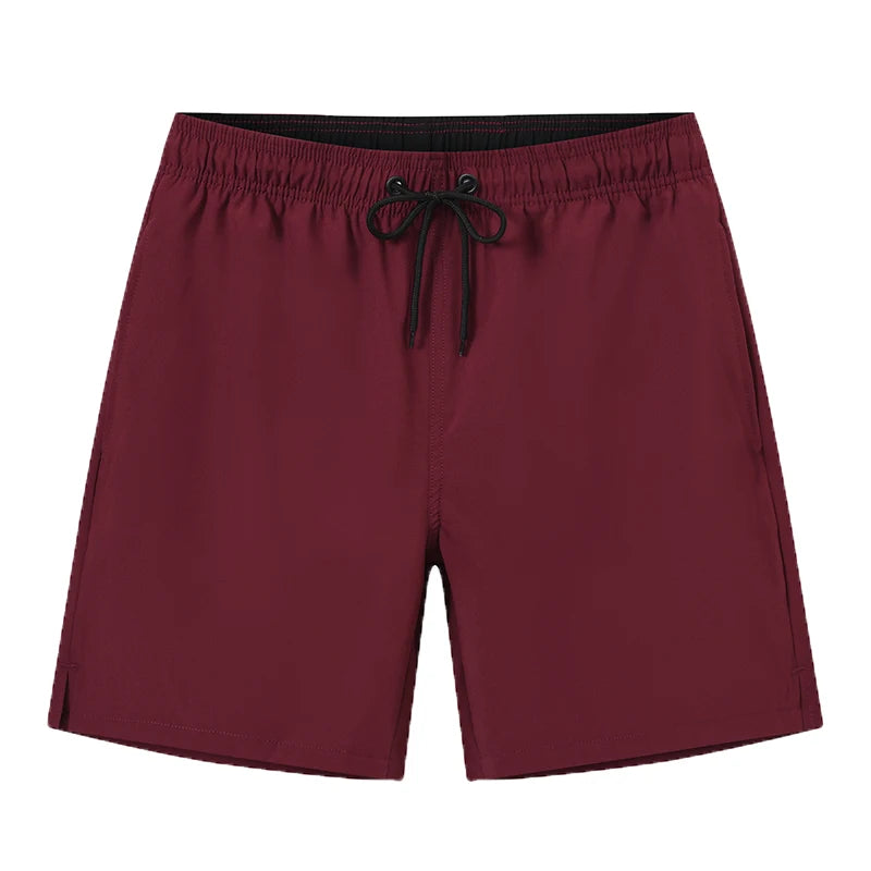 Men's ShopHub NZ summer swimming shorts with quick-dry polyester, spandex, breathable mesh lining, solid color, and pocket.