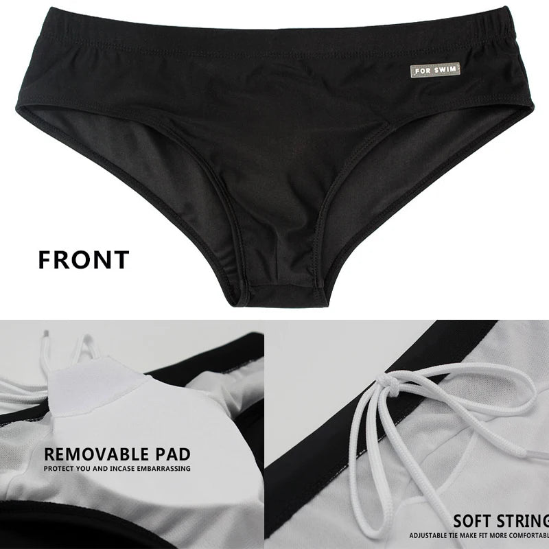 Men's navy swim briefs by ShopHub NZ, stylish and comfortable men's swimwear with a sleek fit, perfect for swimming or beachwear.