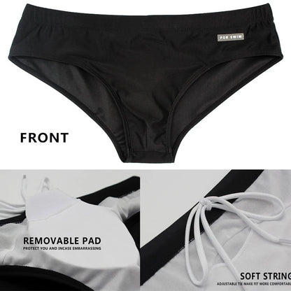 Men's navy swim briefs by ShopHub NZ, stylish and comfortable men's swimwear with a sleek fit, perfect for swimming or beachwear.