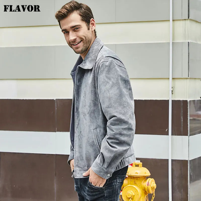 FLAVOR Men's Relaxed-Fit Pigskin Leather Bomber Jacket