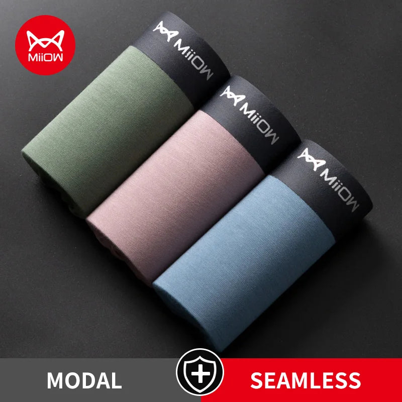 MiiOW Modal Men's Underwear 3Pcs Antibacterial Boxer Shorts - ShopHub
