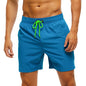 Men's classic polyester board shorts in navy with white stripe detail, designed for comfort and style during beach or pool days.