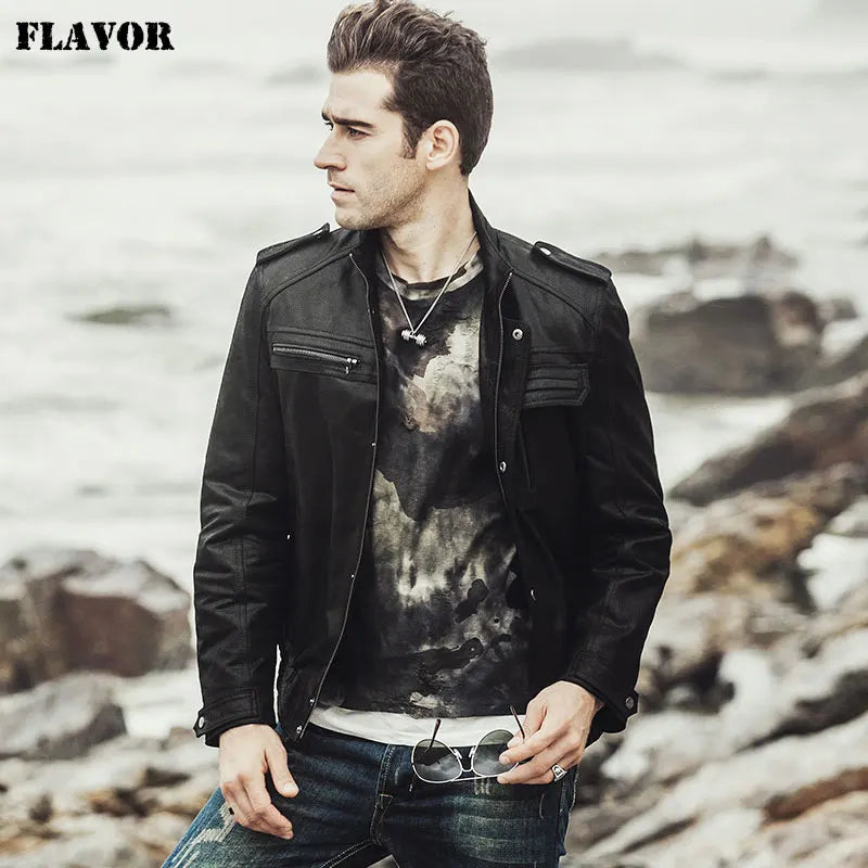 FLAVOR Men's Genuine Leather Jacket – Retro Rebel