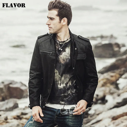 FLAVOR Men's Genuine Leather Jacket – Retro Rebel