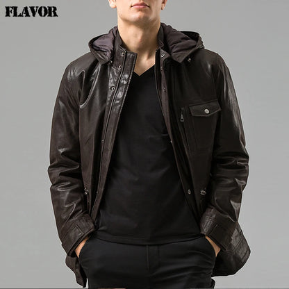 FLAVOR Men's Hooded Leather Jacket – Urban Explorer