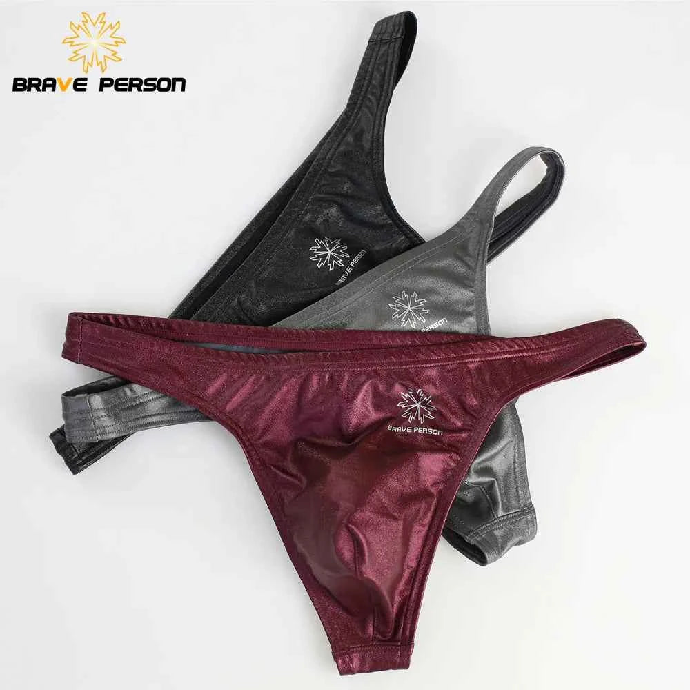 BRAVE PERSON Men's Low Waist Leather Briefs