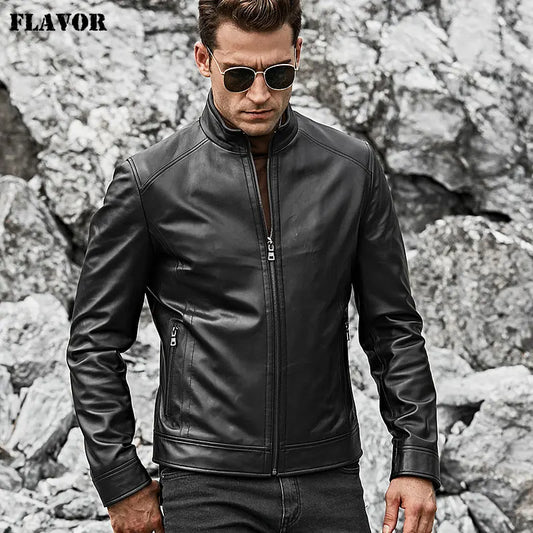 FLAVOR Men's Slim-Fit Sheepskin Leather Jacket – Nightfall