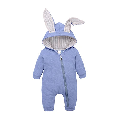 Kids Tales Tiny Trail Cotton-Blend Hooded Zip Baby Romper
