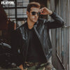 FLAVOR Men's Black Pigskin Leather Moto-Style Jacket