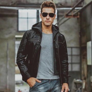 FLAVOR Men's Black Hooded Leather Jacket – City Nomad