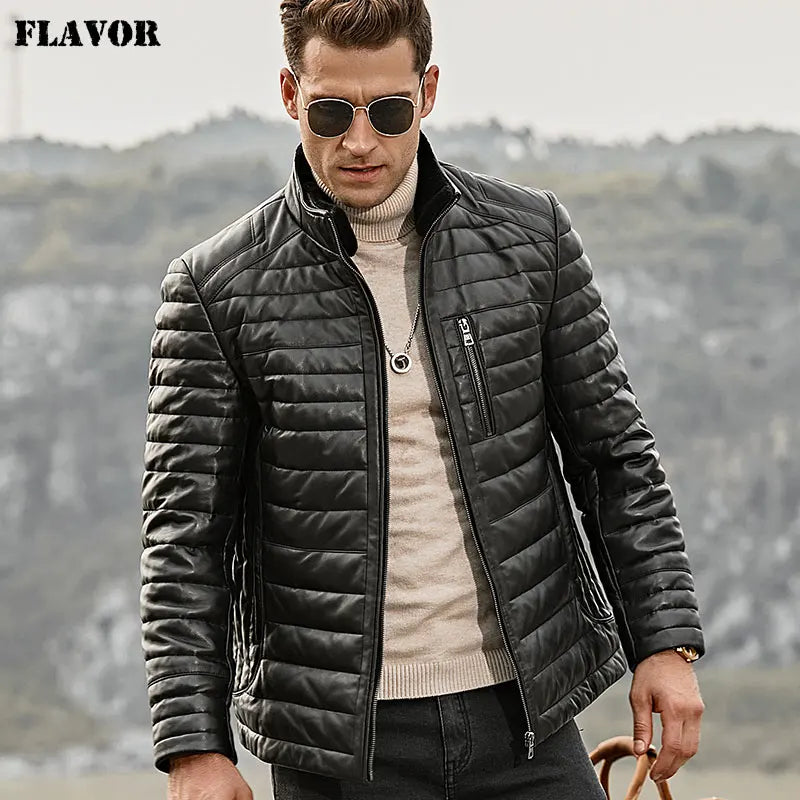 FLAVOR Men's Sheepskin Leather Winter Jacket – Alpine Noir