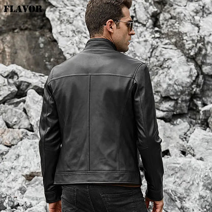 FLAVOR Men's Slim-Fit Sheepskin Leather Jacket – Nightfall