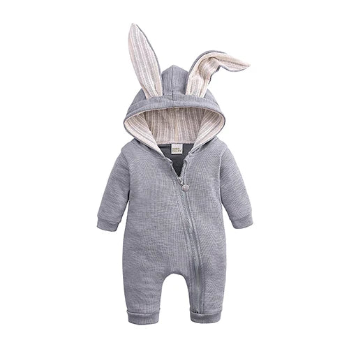 Kids Tales Tiny Trail Cotton-Blend Hooded Zip Baby Romper