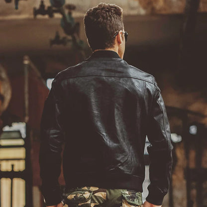 FLAVOR Men's Black Pigskin Leather Moto-Style Jacket