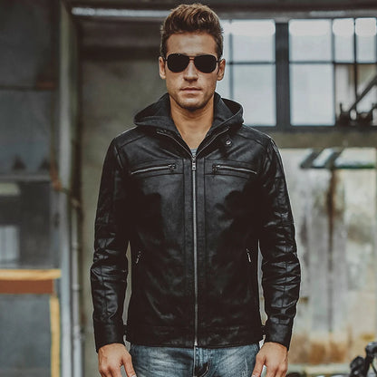 FLAVOR Men's Black Hooded Leather Jacket – City Nomad