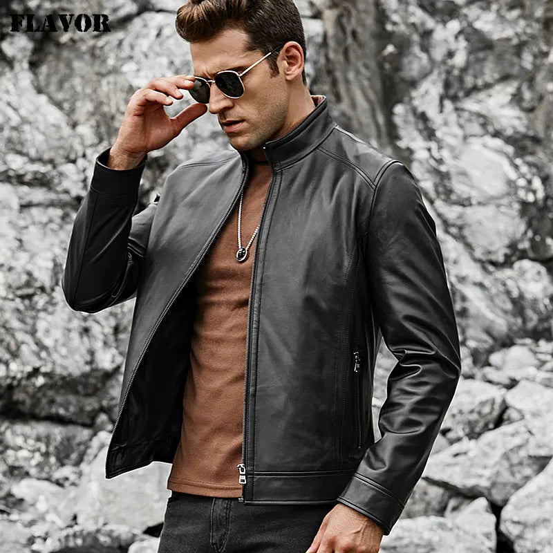 FLAVOR Men's Slim-Fit Sheepskin Leather Jacket – Nightfall