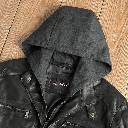FLAVOR Men's Black Hooded Leather Jacket – City Nomad