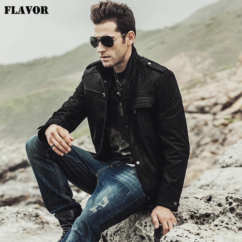 FLAVOR Men's Genuine Leather Jacket – Retro Rebel
