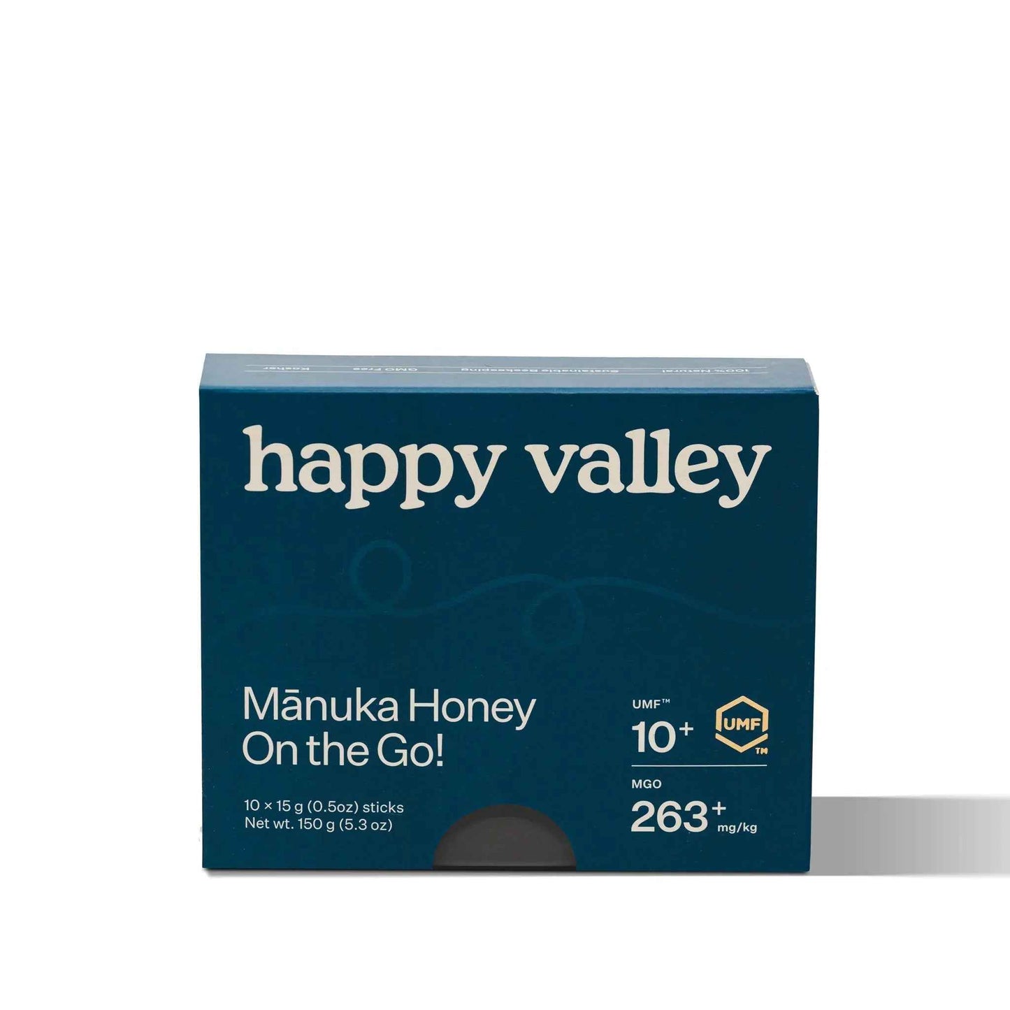 Manuka honey packets from Happy Valley Honey, UMF 10+ honey sticks for on-the-go natural sweetening.