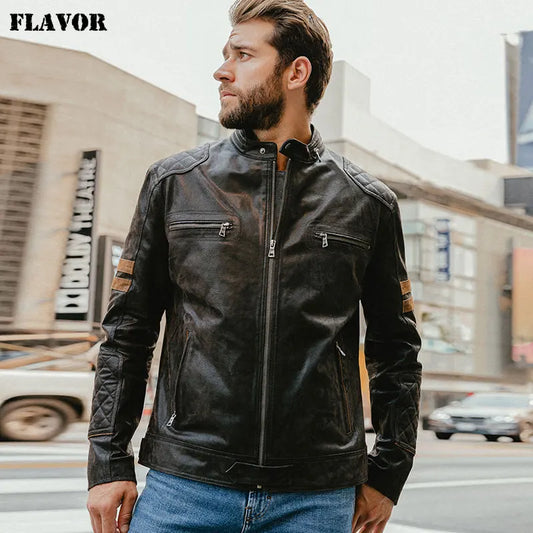 FLAVOR Men's Relaxed-Fit Pigskin Leather Moto-Style Jacket