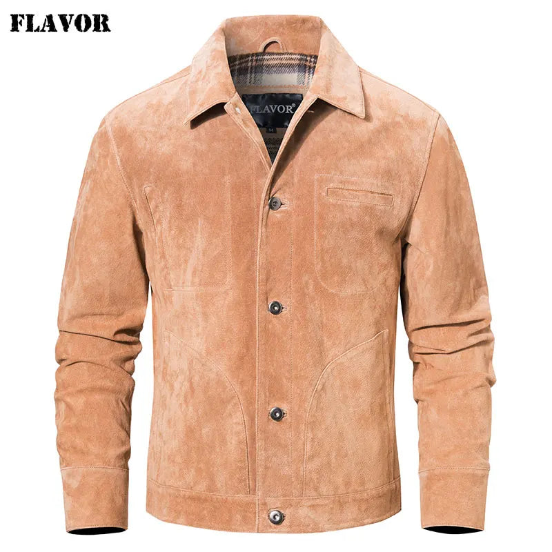 FLAVOR Men's Classic Pigskin Suede Leather Jacket