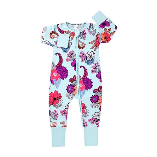 Kids Tales Little Bloom Cotton-Blend Double-Zip Romper