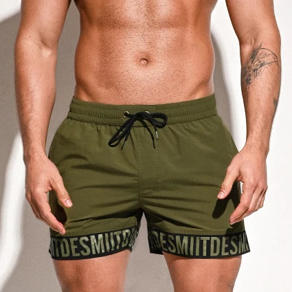 DESMIIT S8A Letter-Print Swim Shorts with Mesh Liner