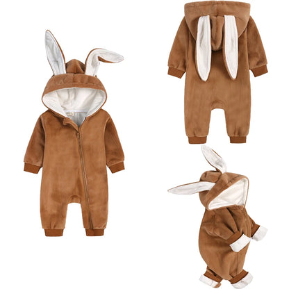 Kids Tales Tiny Trail Cotton-Blend Hooded Zip Baby Romper