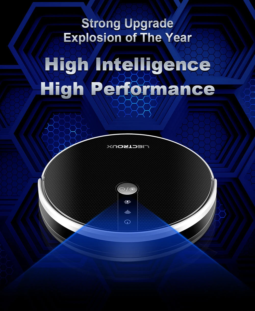 LIECTROUX LILIN C30B robot vacuum cleaner navigating hardwood floor with dustbin visible and sleek black design.