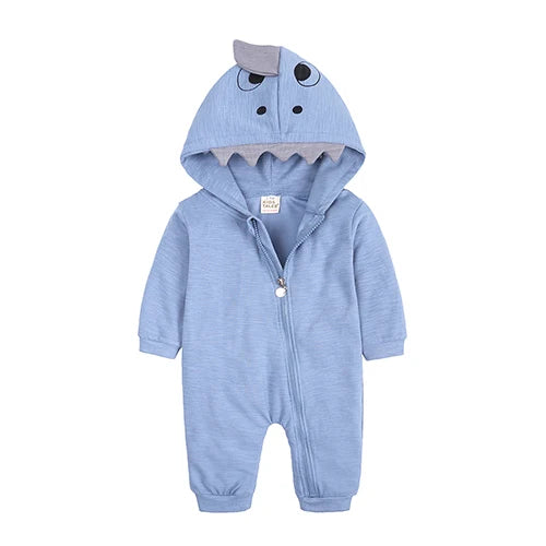 Kids Tales Tiny Trail Cotton-Blend Hooded Zip Baby Romper