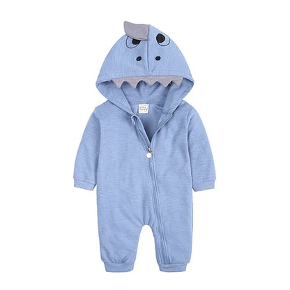 Kids Tales Tiny Trail Cotton-Blend Hooded Zip Baby Romper