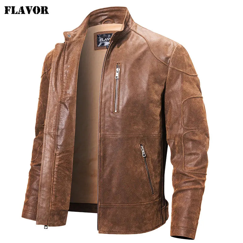 FLAVOR Men's Stand-Collar Leather Jacket – Urban Reserve
