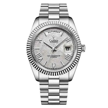 Men's Mechanical Glass Watch - Waterproof Stainless Steel with Date Display | Classic Timepiece