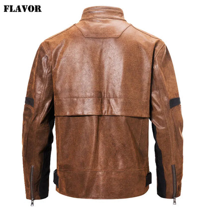 FLAVOR Men's Brown Leather Biker-Style Jacket – Road Heritage